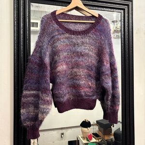 Women's Multitone Purple Mohair-Blend Scoop Neck Sweater
